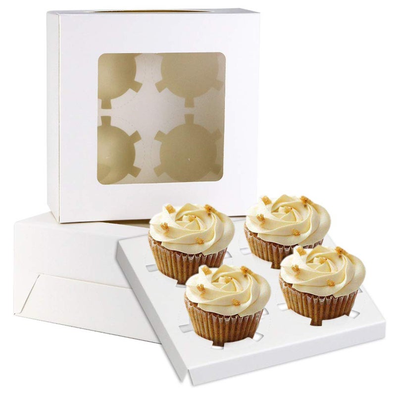 Pralb 20Pack White Cupcake Boxes with Inserts 6 Holders,White Standard Bakery Boxes with Pvc Window,Cupcake Containers Bakery Cake Box,Auto-Popup Cupcake Containers Carriers Bakery Cake Box(9x6x3inch) - Image 3